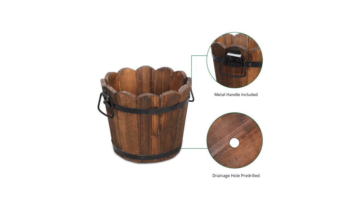 Slickblue Outdoor Reinforced Chinese Fir Planting Pot – Anticorrosive Flower-Shaped Barrel in Carbonized Finish