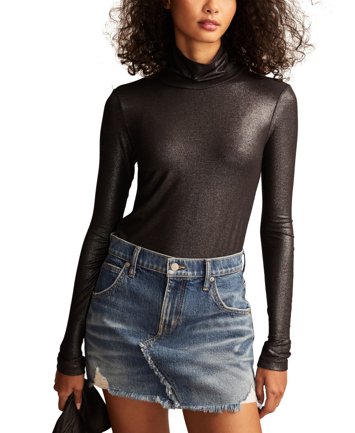 Shop Lucky Brand Women's Turtleneck Long-sleeve Layering Top In Jet Black