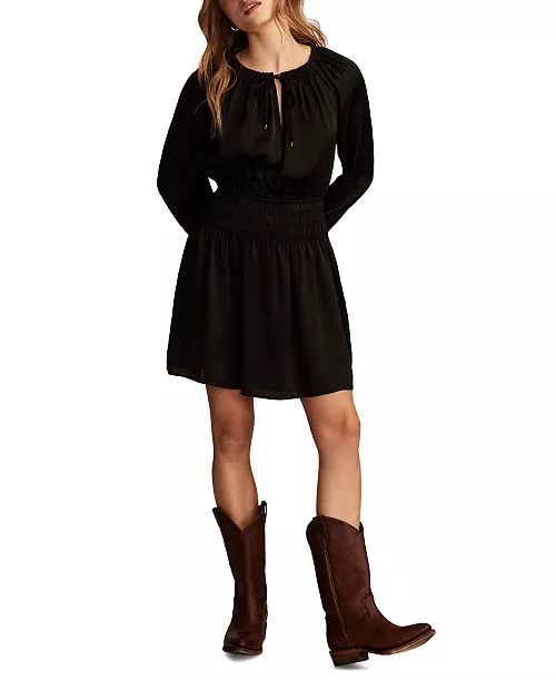 women's satin smocked-trim mini dress