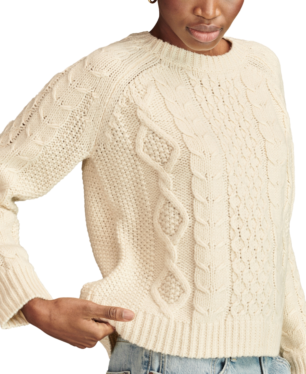 LUCKY BRAND WOMEN'S MIXED CABLE CREWNECK SWEATER 