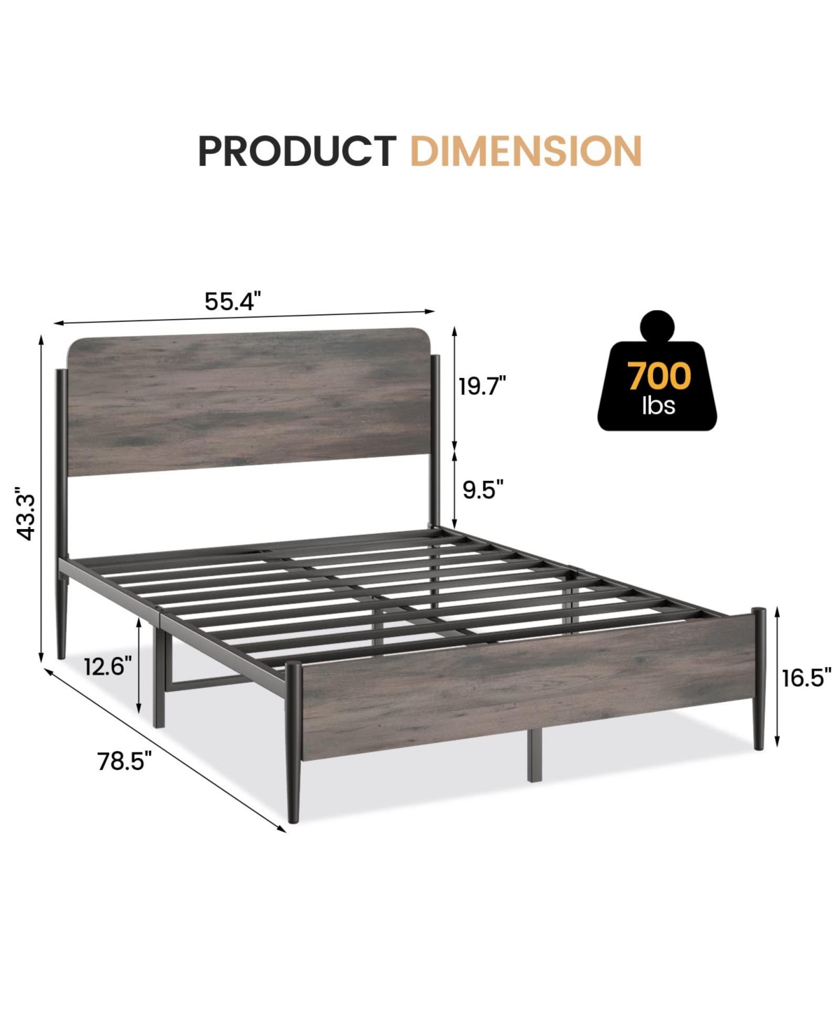 gaomon Bed Frame with Wooden Headboard and Footboard,Metal Queen Size Bed Frame