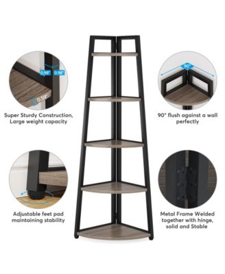 5 Tier Industrial Corner Bookshelf Bookcase,70 inch Tall Corner Shelf,Industrial Corner Ladder Shelf Plant Stand