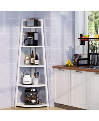 5 Tier Industrial Corner Bookshelf Bookcase,70 inch Tall Corner Shelf,Industrial Corner Ladder Shelf Plant Stand