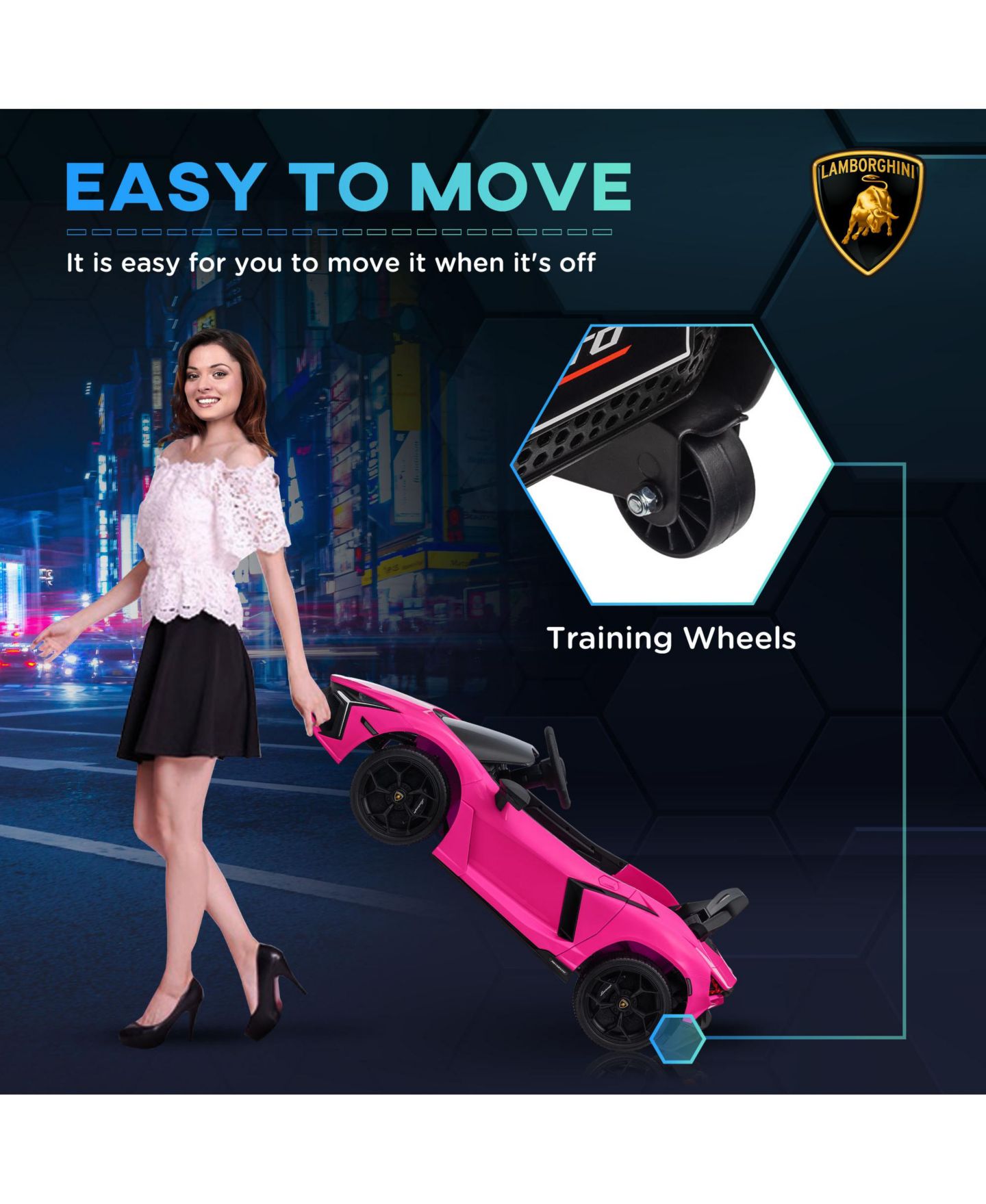Детская игрушка Qaba Lamborghini Revuelto 12V Electric Dual-Mode Ride-On Car, 1 Player, Ages 3+, цвет: Розовый — фото 4