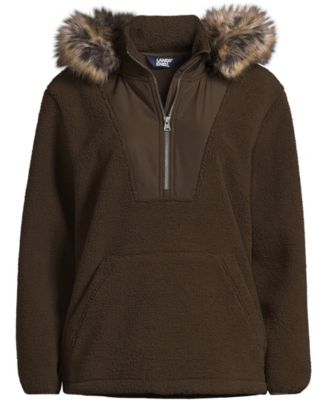 Women's Hooded Half Zip Faux Fur High Pile Fleece Pullover
