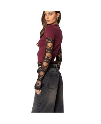 Women's Layered Lace Sleeve T Shirt