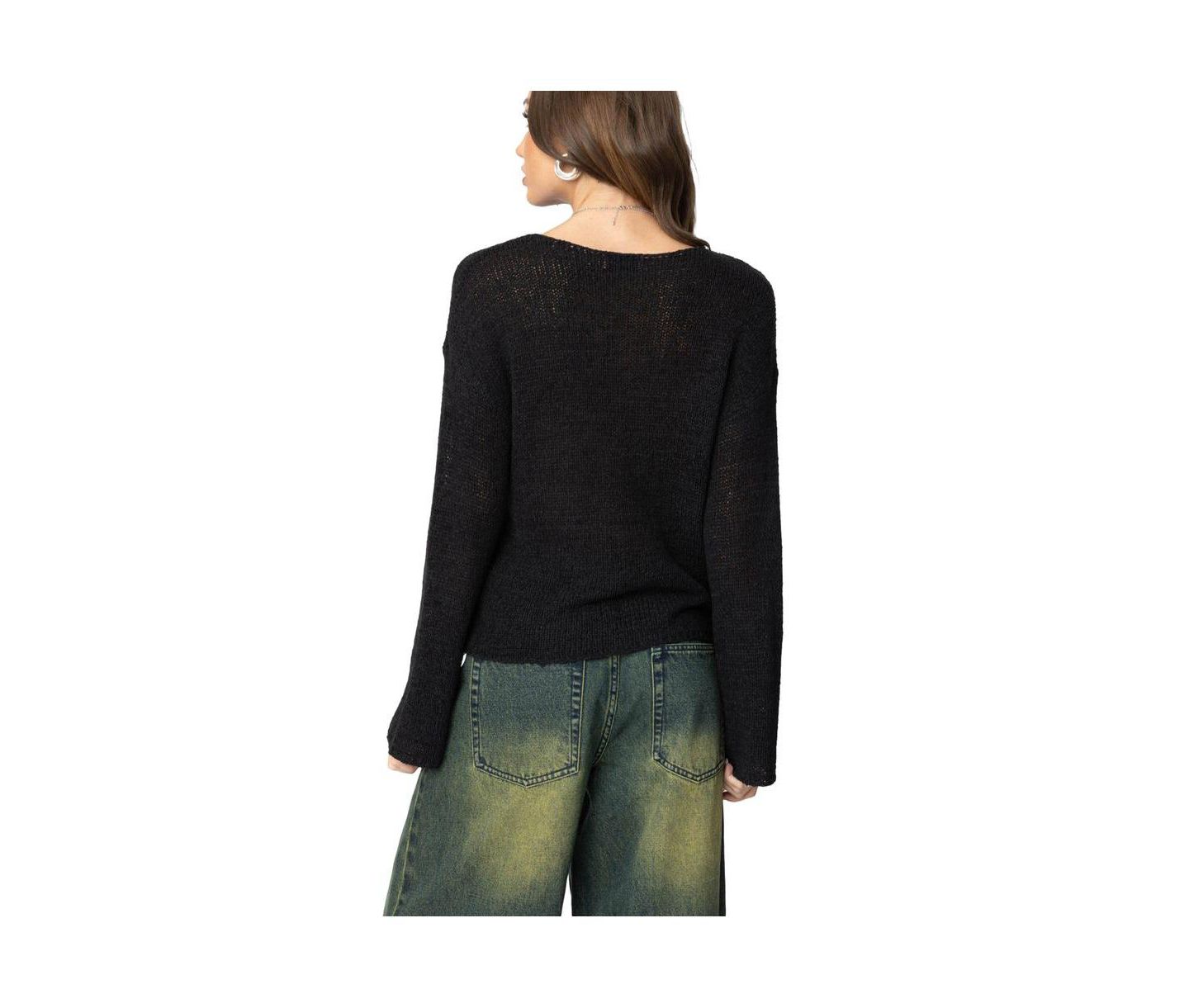 Женский свитер Edikted Drop Shoulder Light Knit, цвет: Чёрный — фото 3