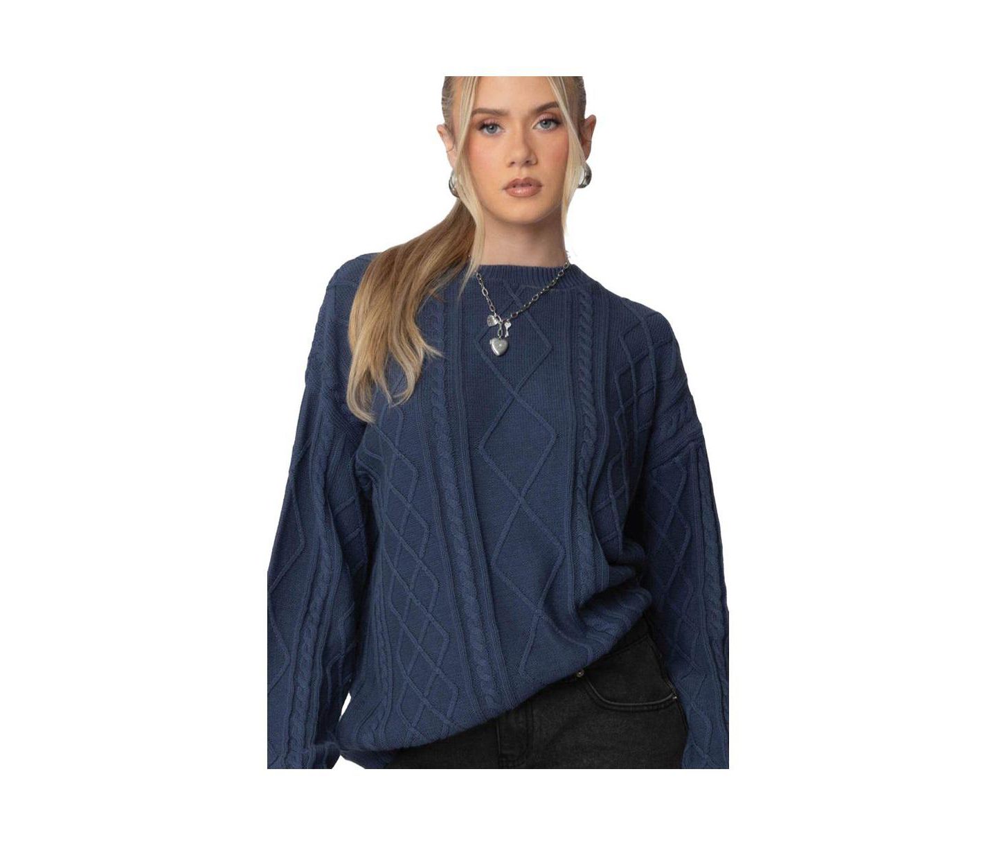 Женский свитер Edikted Jessy Cable Knit Oversized Sweater, цвет: Синий — фото 1