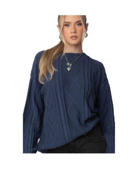Женский свитер Edikted Jessy Cable Knit Oversized Sweater, цвет: Синий