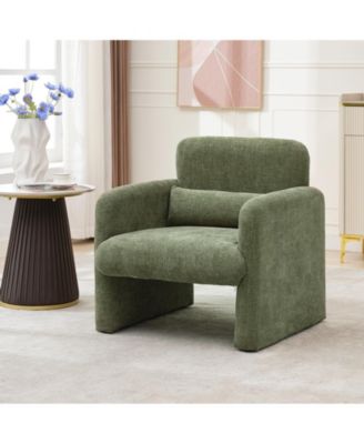 Modern Accent Chair, Chenille Upholstered Single Sofa Chair with Arms and Waist Pillow, Comfy Reading Armchair for Bedroom, Living Room, Office, or Apartment