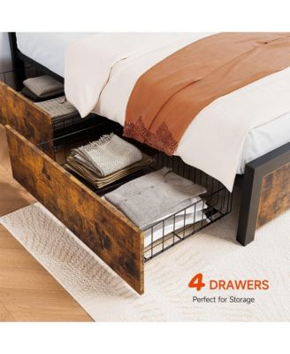 Queen Bed Frame, Platform Queen Size Bed Frame with Wood Headboard