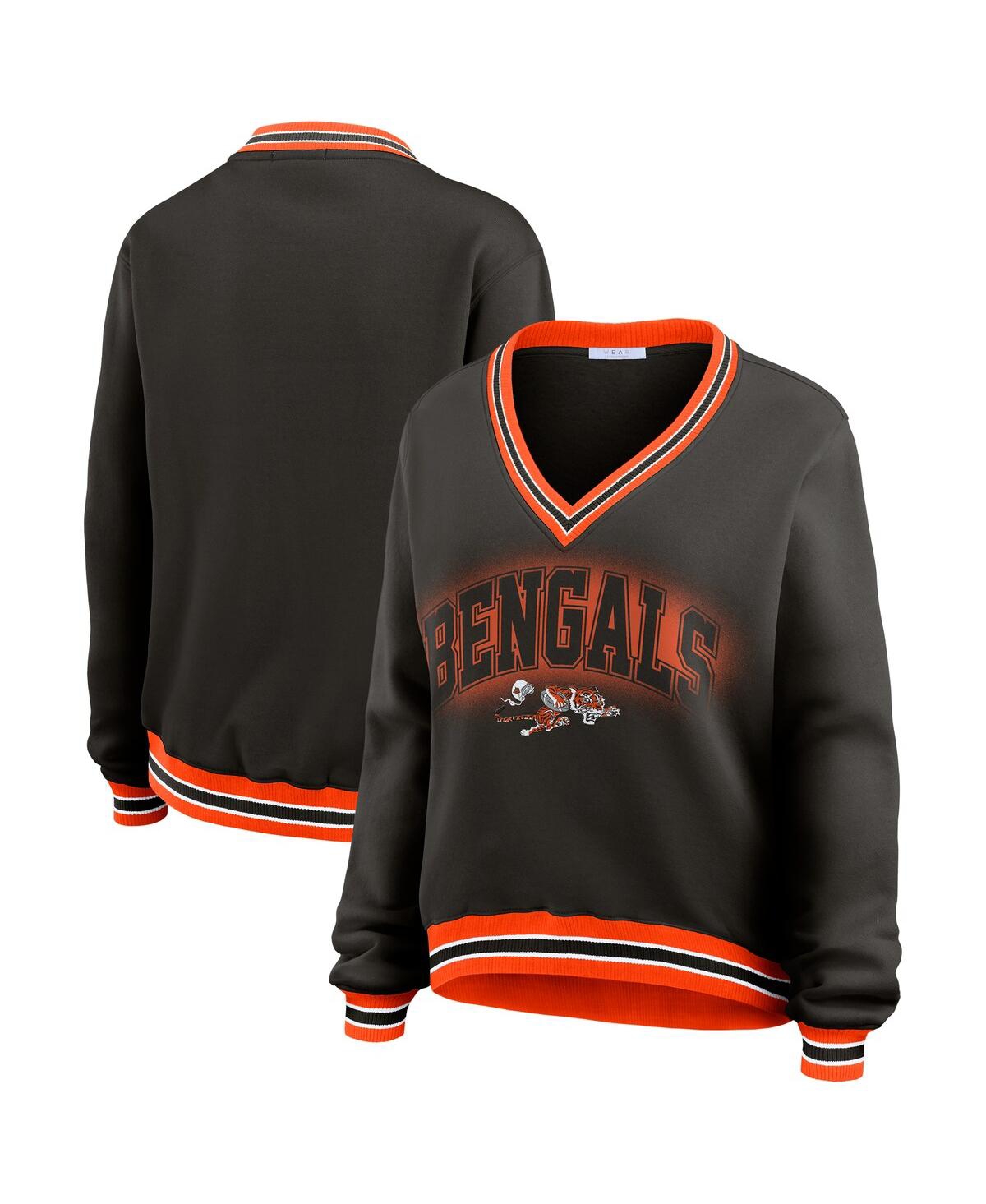 Women's Black Cincinnati Bengals Oversized Long Sleeve V-Neck Sweatshirt - Black
