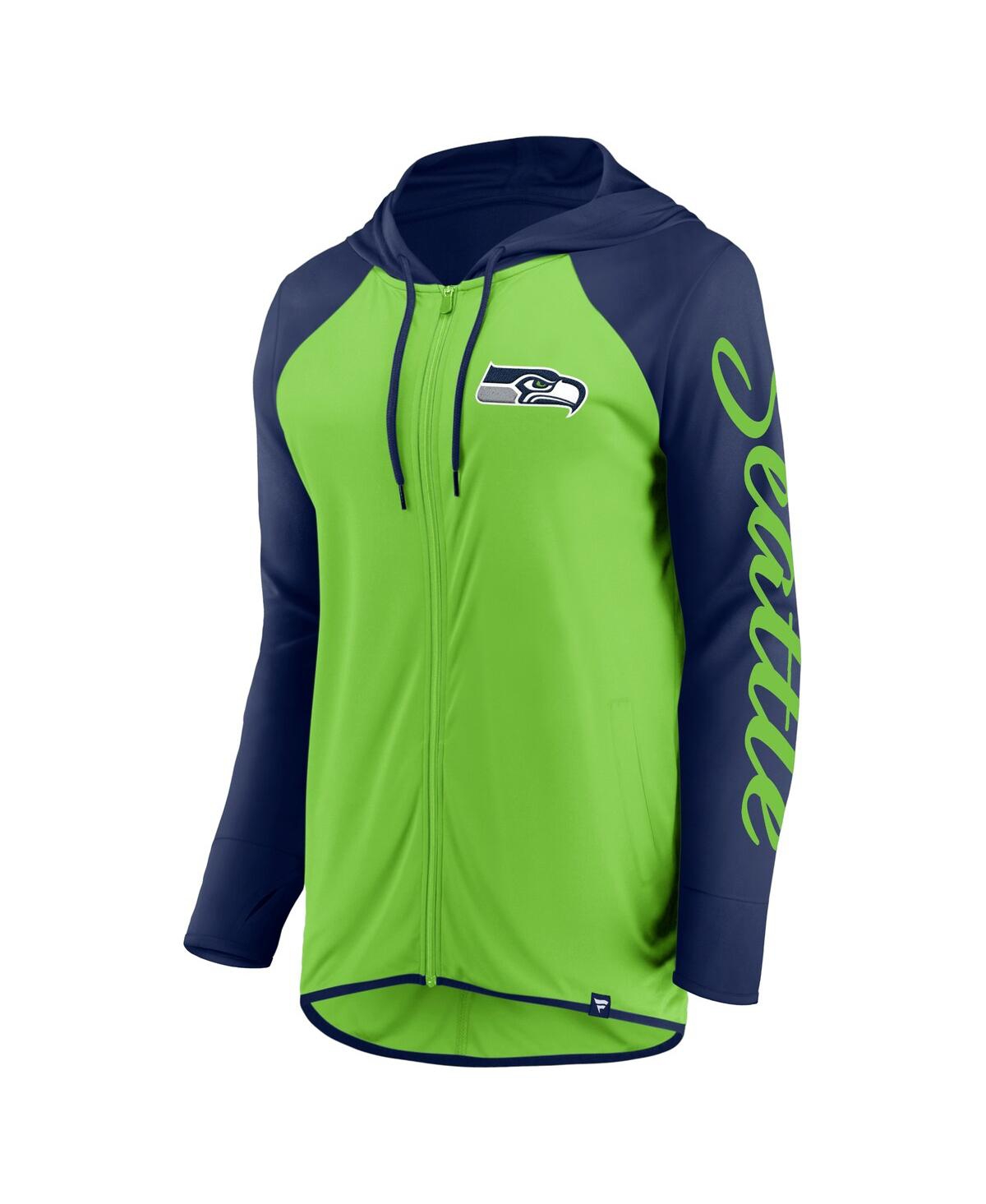 Fanatics Women's Neon Green/college Navy Seattle Seahawks Script Full-zip Hoodie In Neon Green,college Navy