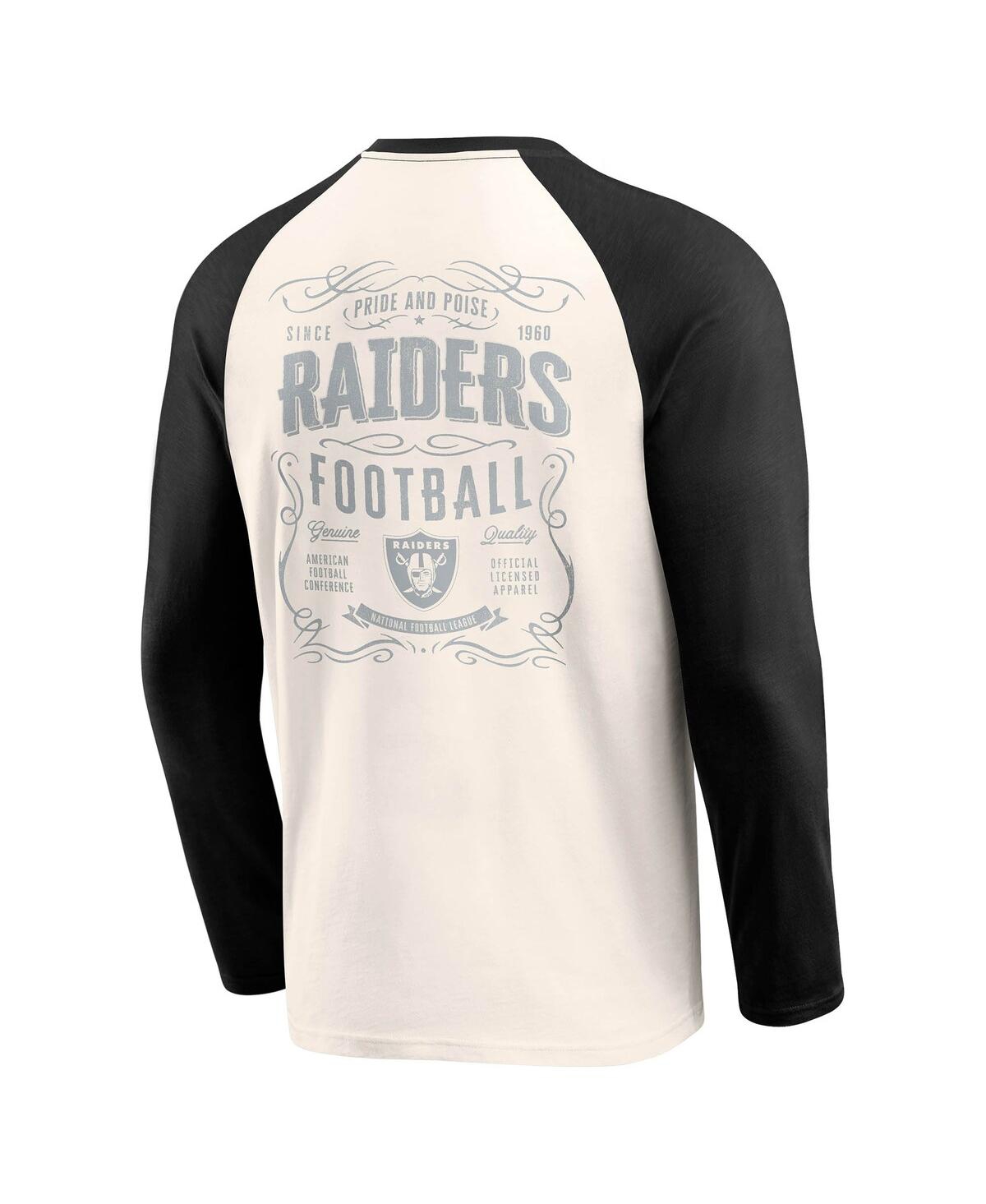 Fanatics Men'sBlack Las Vegas Raiders Raglan Henley T-Shirt - Cream, Black