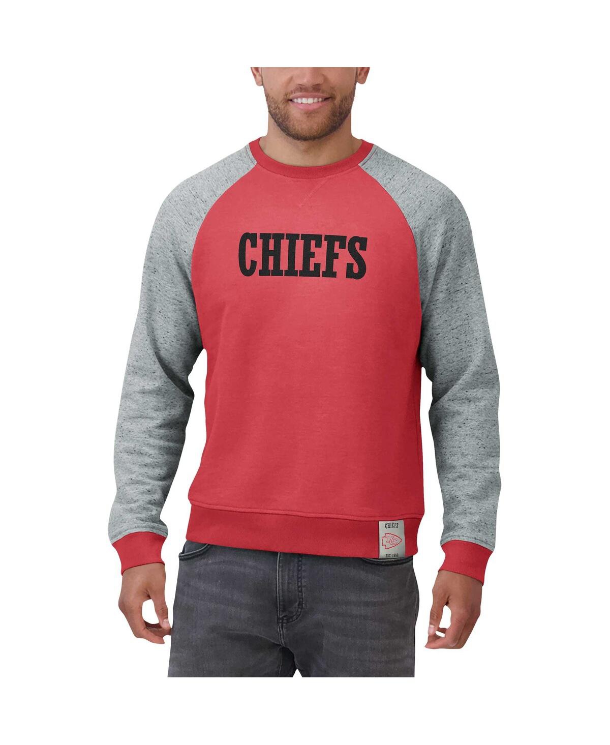 Fanatics Men's Red/heather Gray Kansas City Chiefs Colorblock Pullover Sweatshirt In Red,heather Gray