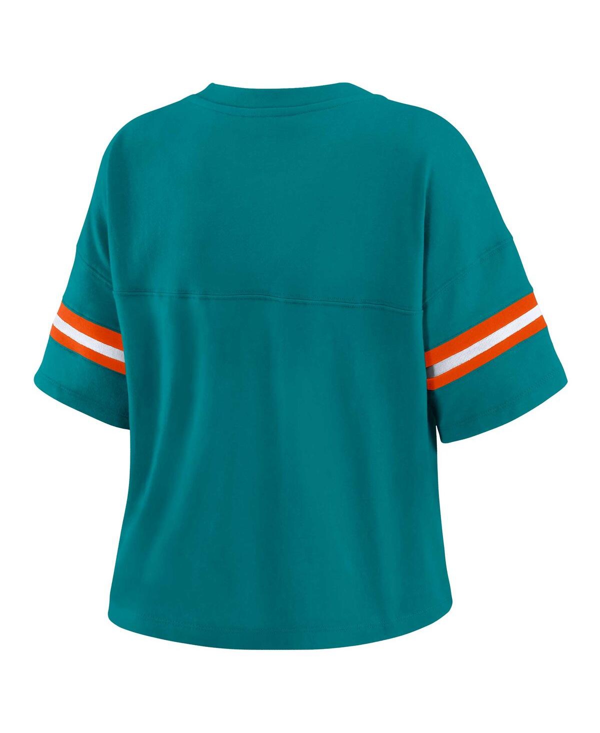 Wear By Erin Andrews Women's Aqua Miami Dolphins Plus Size Color Block Boxy V-neck T-shirt In Aqua