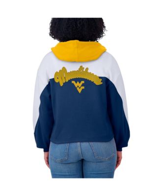 Women's Navy West Virginia Mountaineers Color-Block Full-Zip Hoodie