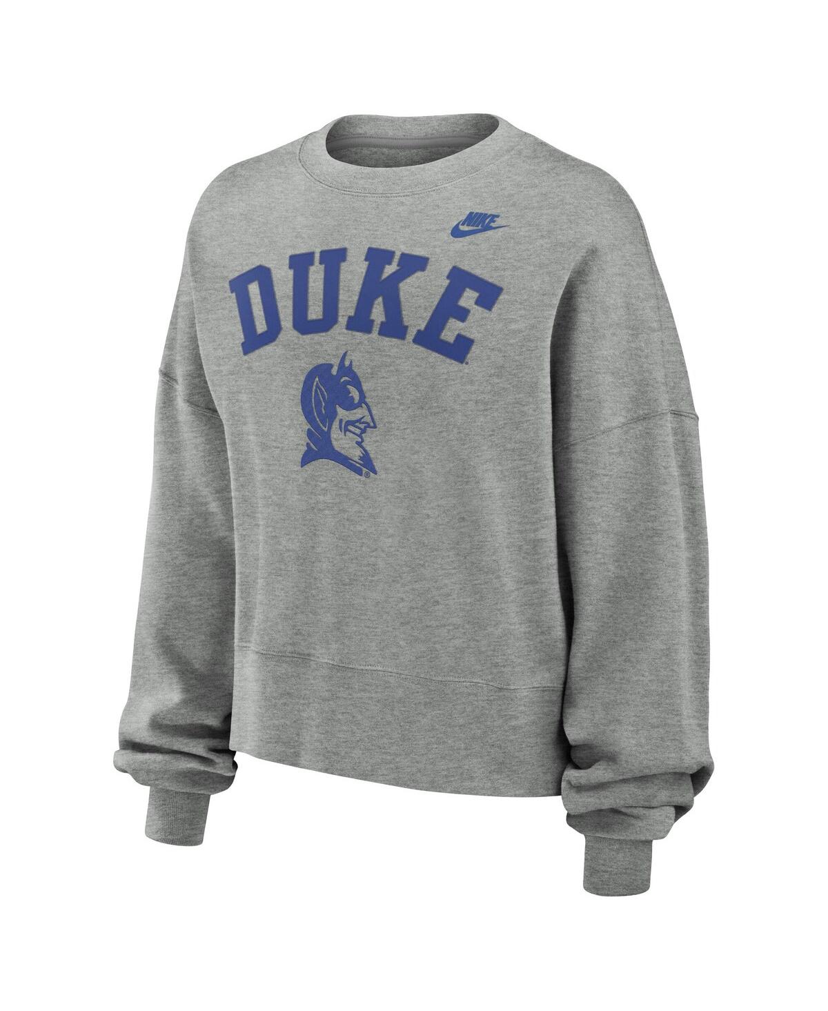 Nike Women'sDuke Blue Devils Legacy Fleece Classic Arch Oversized Cropped Tackle Twill Sweatshirt - Heather Gray