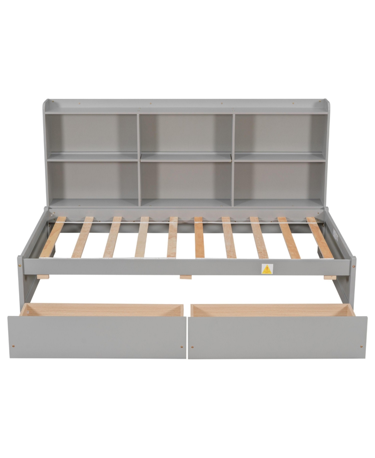 Slickblue Twin Bed with Side Bookcase and Drawers -Finish for Stylish Storage and Space-Saving in Bedroom - Grey