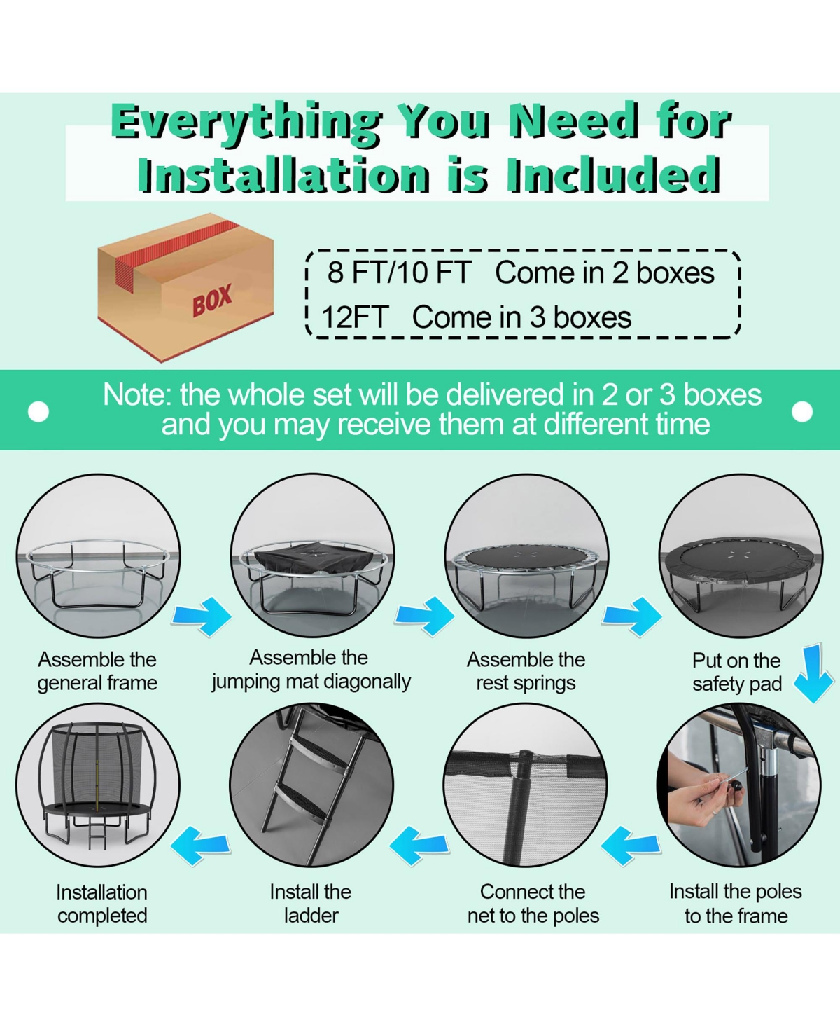 Gymax 8FT Recreational Trampoline w/ Ladder Enclosure Net Safety Pad Outdoor