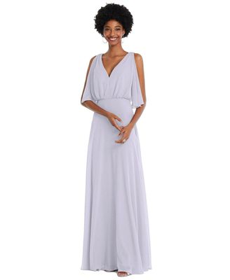 Plus Size V-Neck Split Sleeve Blouson Bodice Maxi Dress