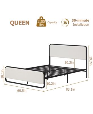 Queen Size Bed Frame with Upholstered Headboard and Footboard, Heavy Duty Platform Metal Bed Frame