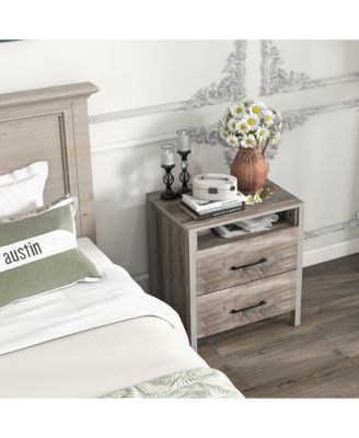2-Piece Wooden Farmhouse Nightstand Set with 2 Drawers and Open Storage Shelf – Bedside Table