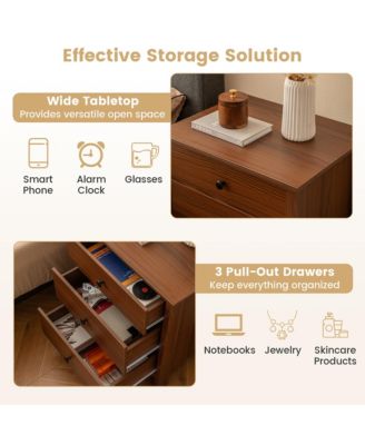 Set of 2 3-Drawer Nightstands Wooden Bedside Table Modern Side End Table