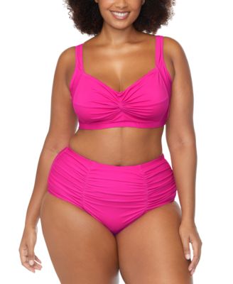 Trendy Plus Size Sasha Twist Front Bikini Top Costa Ruched Bikini Bottoms