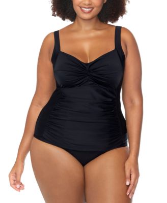 Trendy Plus Size Sasha Twist Front Tankini Top Costa Ruched Bikini Bottoms