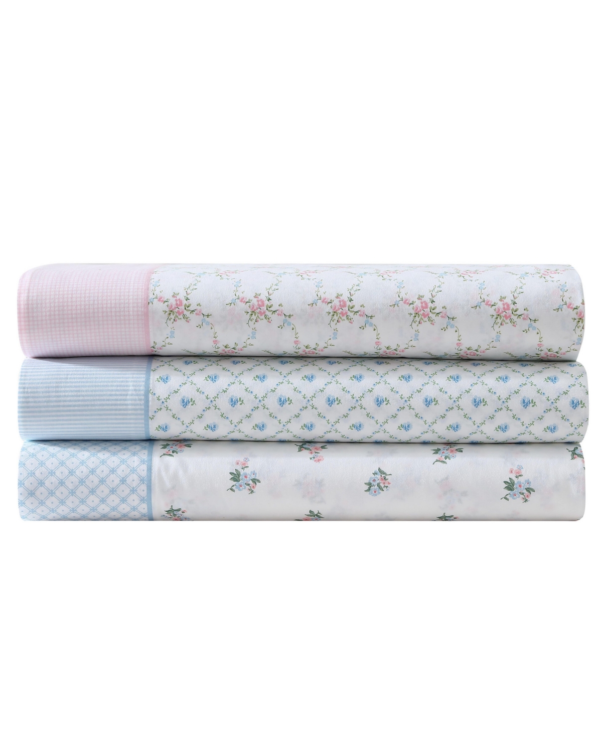Laura Ashley 200-thread Count Cotton Percale 3 -pc. Sheet Set, Twin In Kate Printed Hem