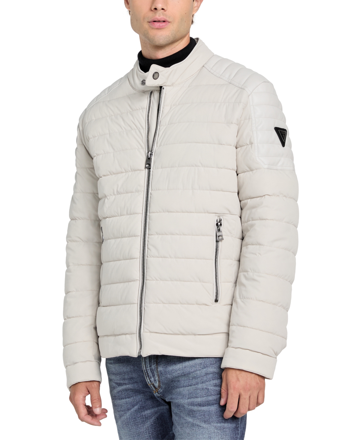 Guess Men's Lightweight Quilted Jacket With Moto Detail In Birch Bark
