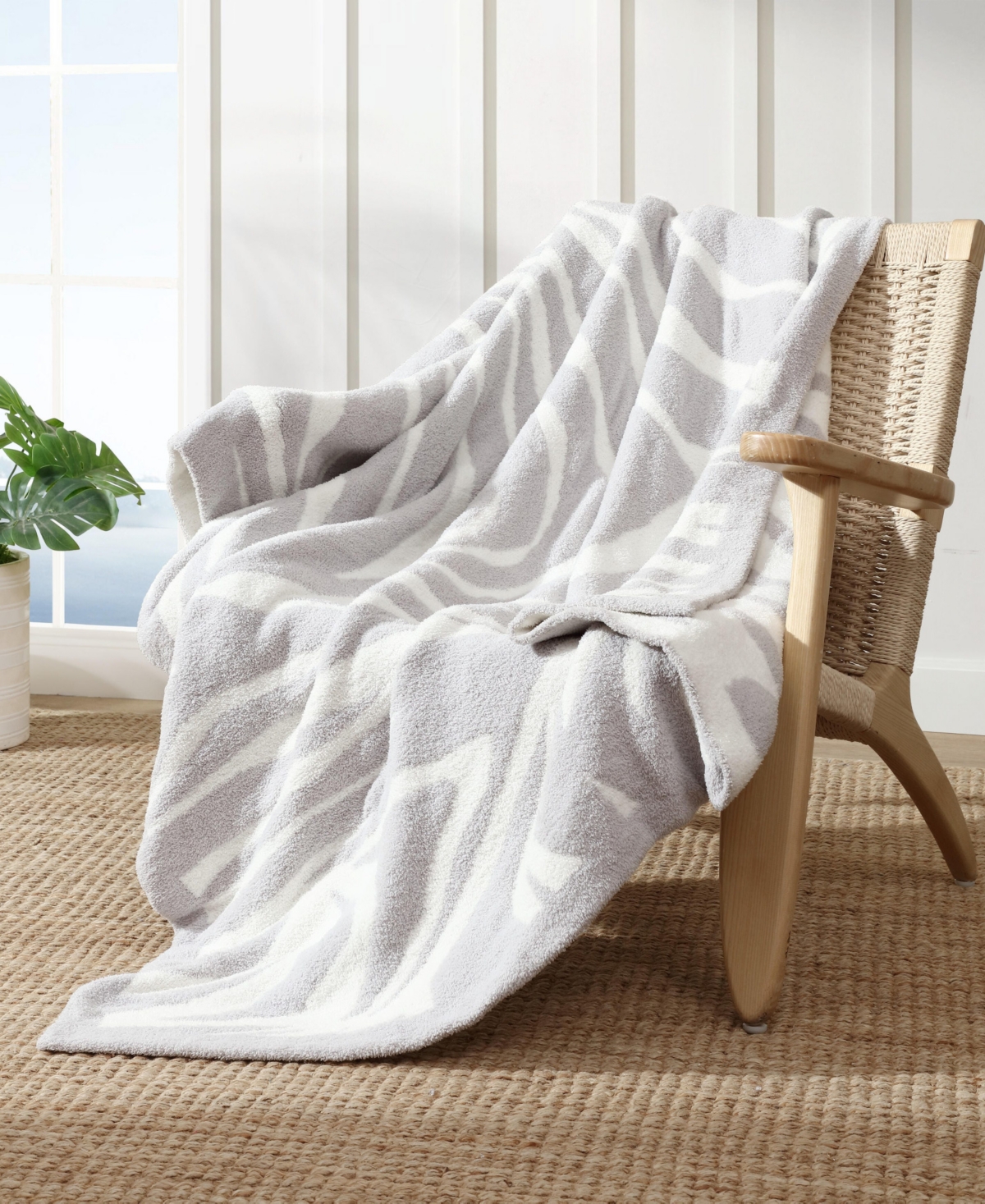 Tommy Bahama Home Closeout!  Jungle Zebra Knit Throw, 70" X 50" In Grey