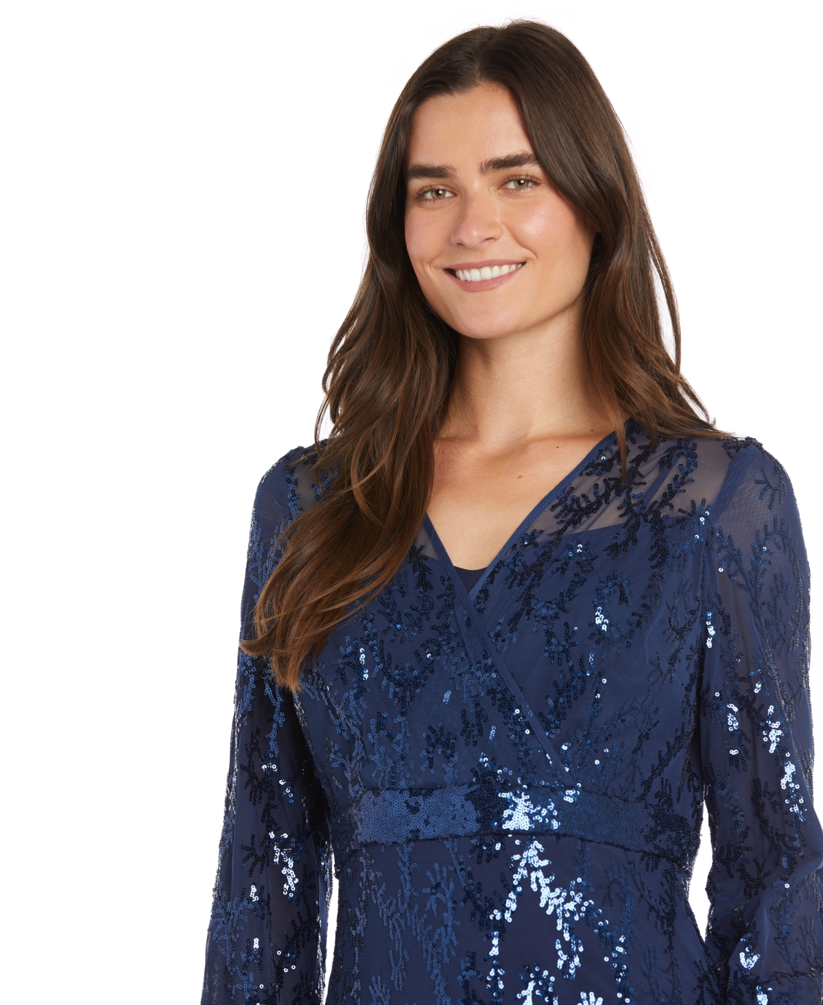 R & M Richards Petite Sequined Gown In Twilight