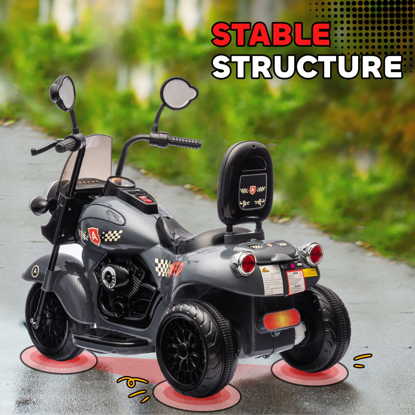 Детская игрушка Qaba 6V Three-Wheel Electric Motorcycle Ride-On with Headlights and Music, 55 lbs Capacity, Ages 3+, цвет: Серый — фото 4