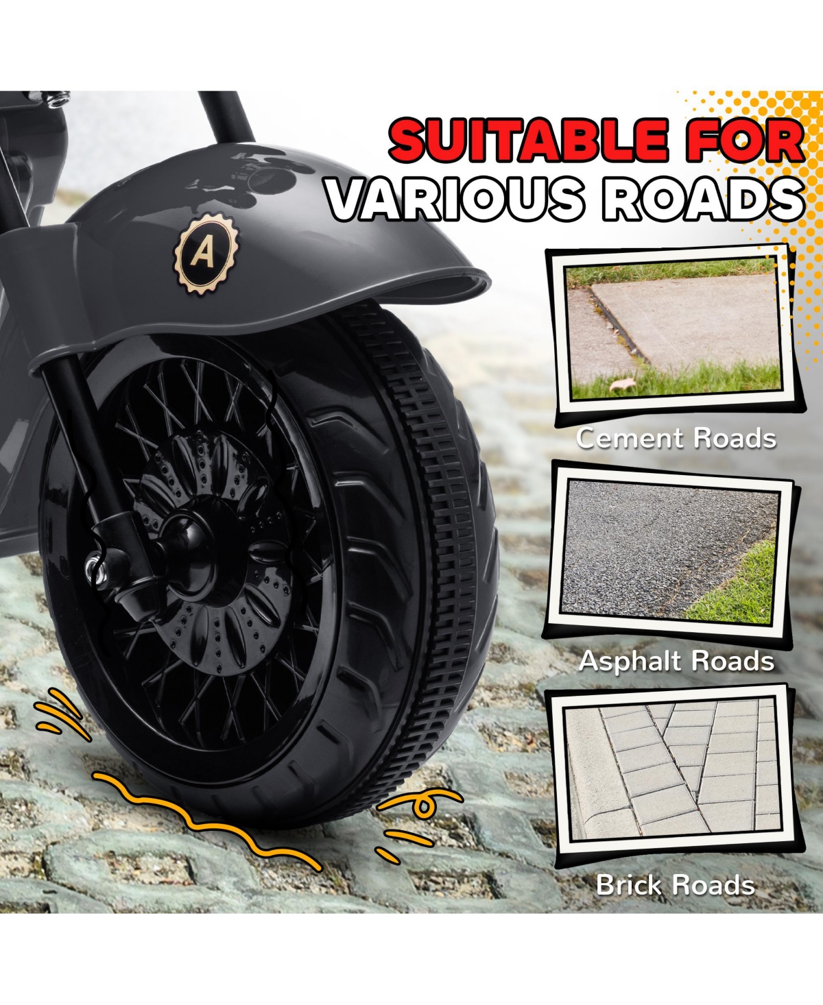 Qaba 6V 3 Wheel Electric Motorcycle for Kids w/ Headlights, Music,