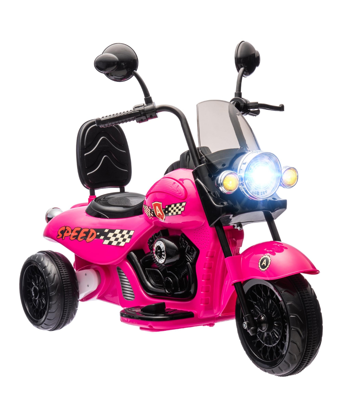 Qaba 6V 3 Wheels Electric Motorcycle for Kids w/ Headlights, Music,- Pink