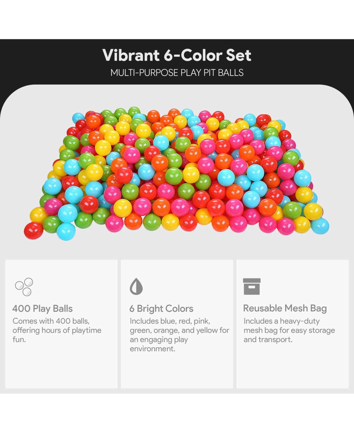 Детские игрушки BalanceFrom Fitness 2.3" Crush-Proof Play Pit Balls, 400-Piece, Ages 3+ — фото 2
