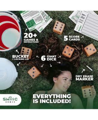 Yardzee, Farkle & 20+ Games - Classic Red Shaker Edition (All Weather) with Red Collapsible Bucket, Lid & Score Cards