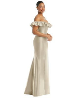 Women's Off-the-Shoulder Ruffle Neck Satin Trumpet Gown