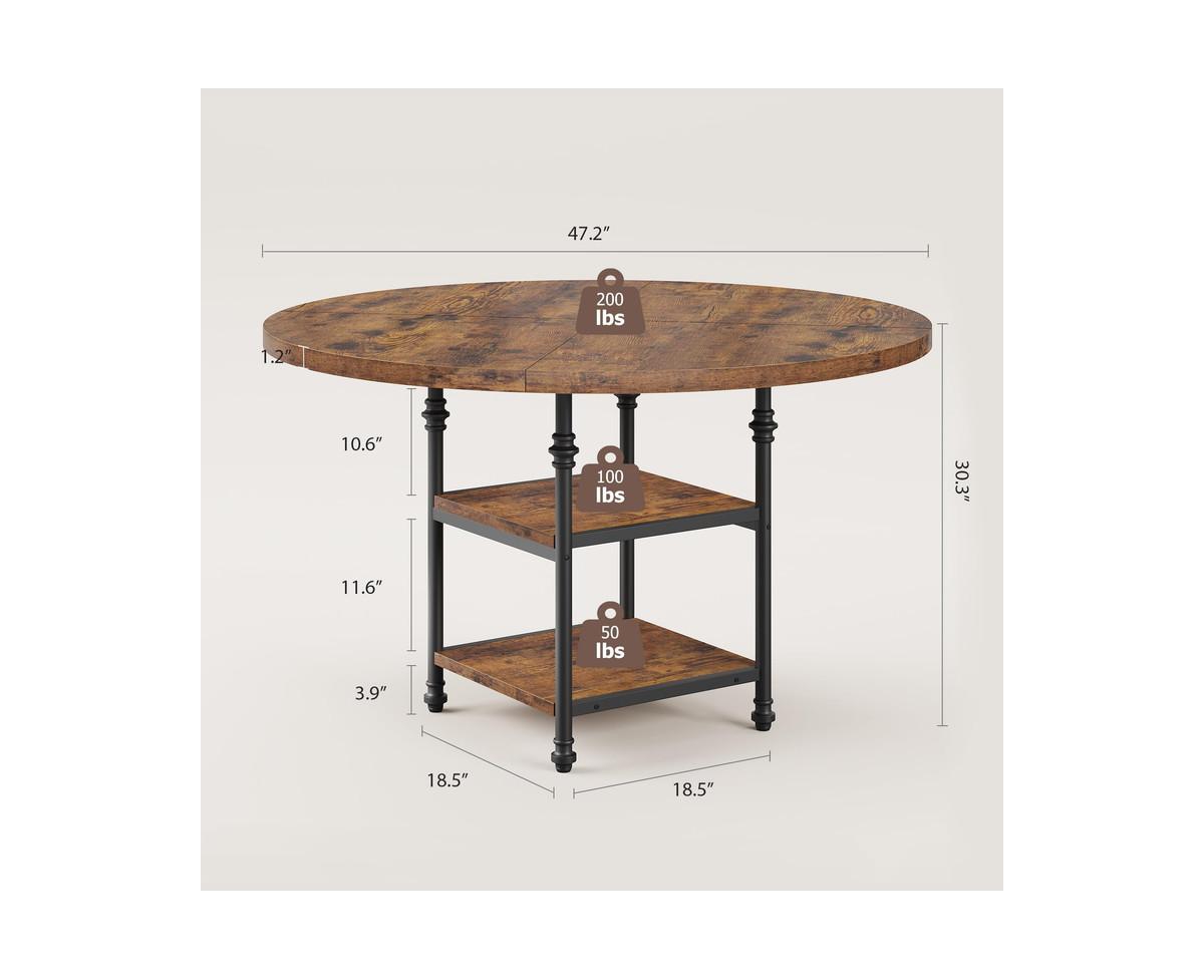 gaomon 47-Inch Round Dining Table for 4: Featuring a 1.59-Inch Thick Top, This Kitchen and Dinner Table Includes Storage Shelves and Elegant Roman Met