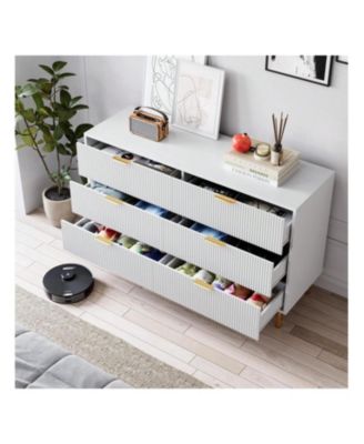 6 Drawer Dresser For Bedroom, 56" Wide Wood Dresser Organizer With Metal Legs, Modern Chest Of Drawers For Bedroom, Hallway, Home Office