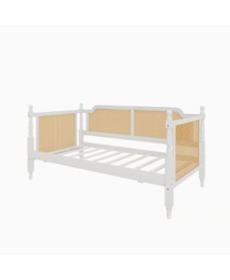 Antique White Rattan Twin Daybed with Trundle