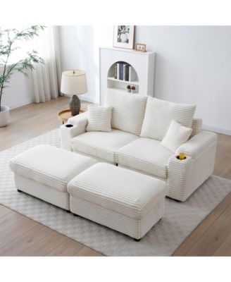 Cozy Loveseat Sectional with Ottomans and Pillows