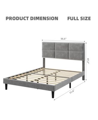 Bed Frame, Full Bed Frame Upholstered Platform with Square Velvet Headboard, Wooden Slats Support