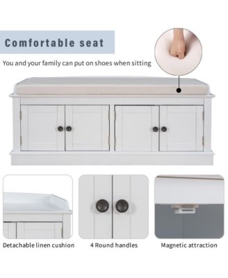 Multi-Use Storage Bench – 4-Door Organizer Cabinet with Shelves for Hallway, Bedroom, or Mudroom