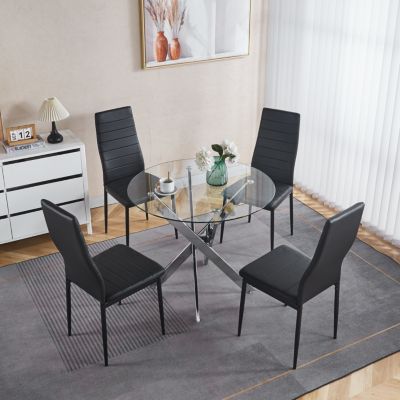 Streamdale Modern Glass Dining Table with Metal Cross Legs