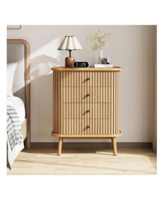 4-Drawer Wood & Wicker Dresser/Nightstand with Spacious Storage, Handles, Boho Style