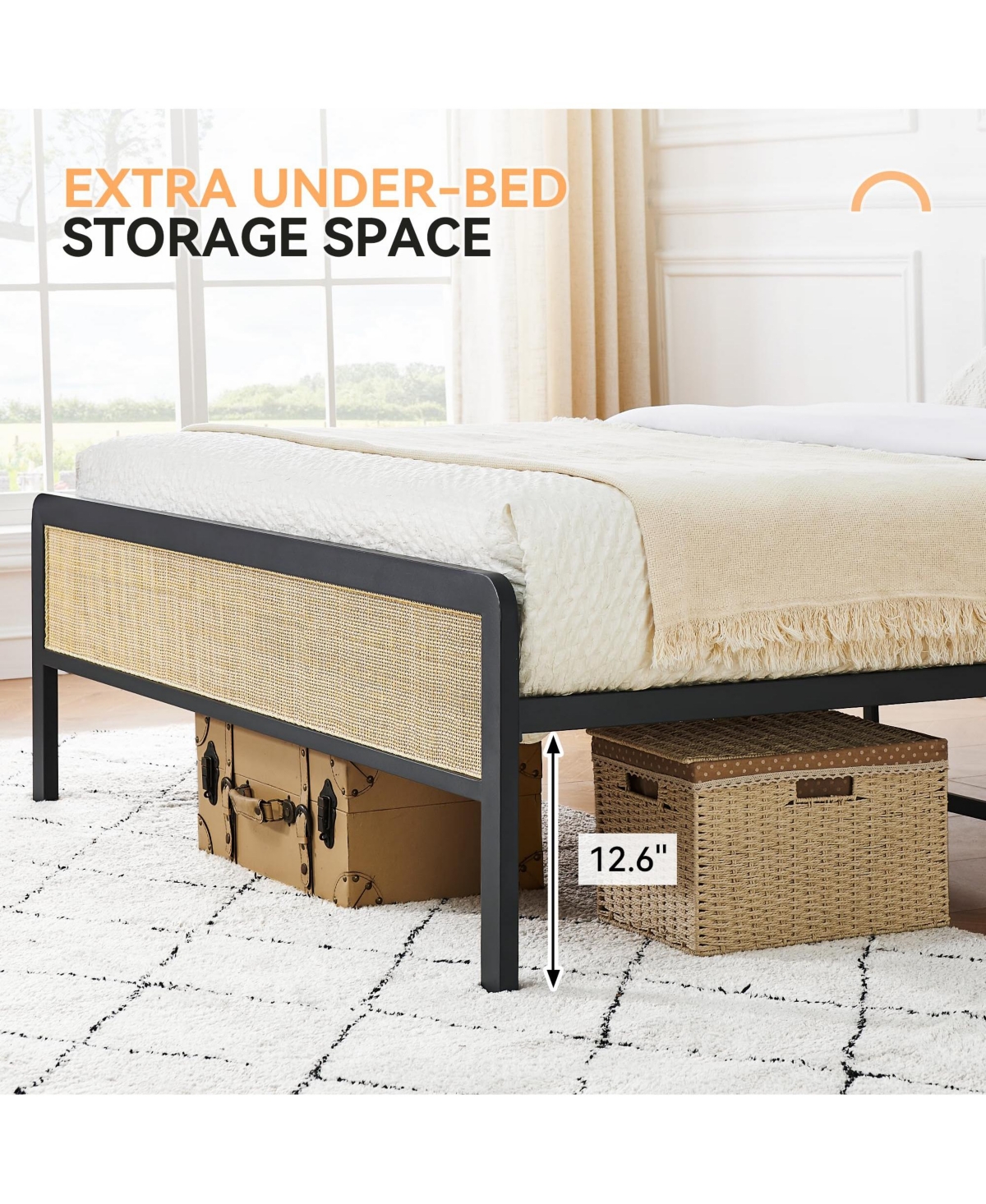 gaomon Size Metal Bed Frame, Size Bed Frame with Rattan Headboard and Footboard