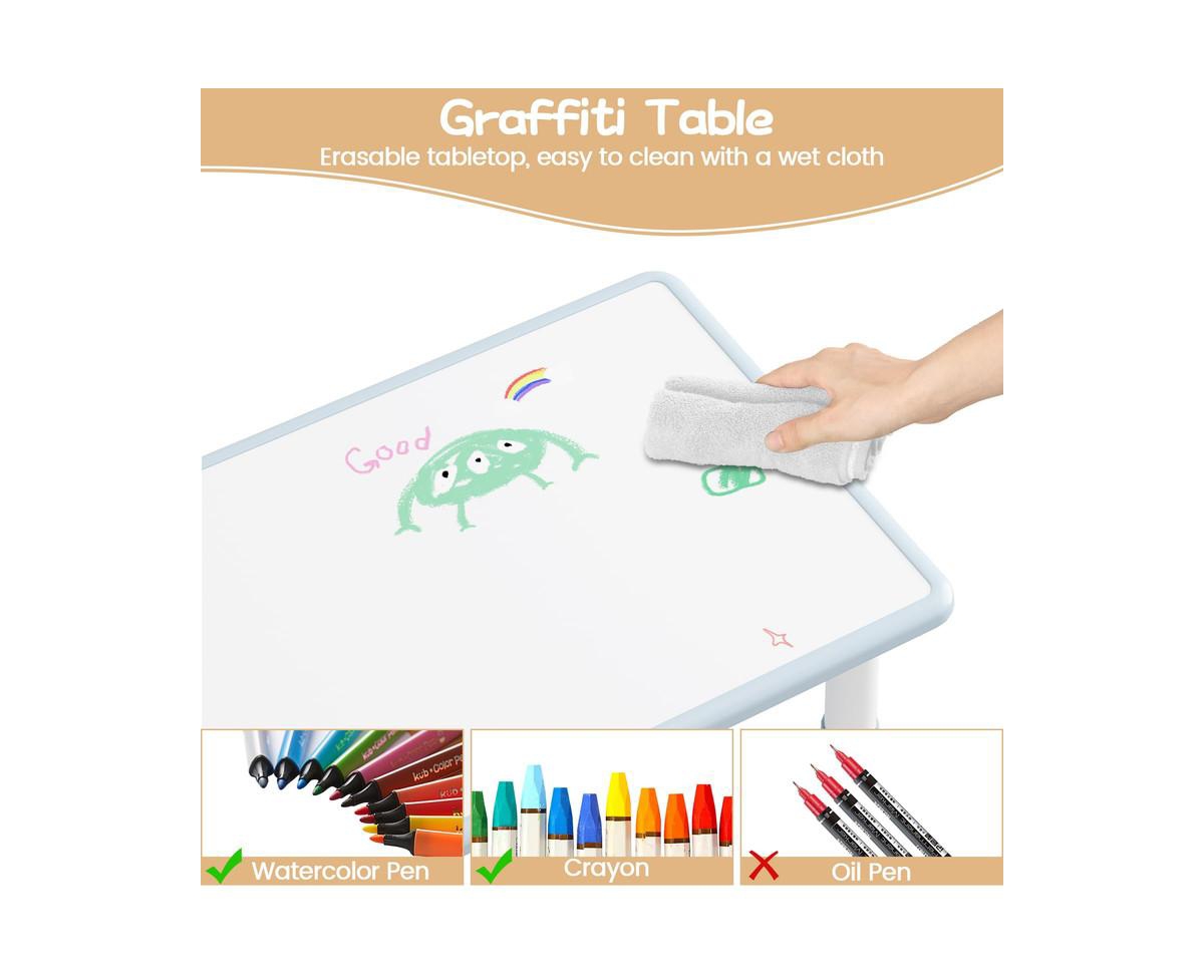gaomon Kids Table and Chair Set, Height Adjustable Toddler Table and 4 Chairs Set for Ages 2-10, Graffiti Desktop, Non-Slip Legs, Arts & Crafts Table